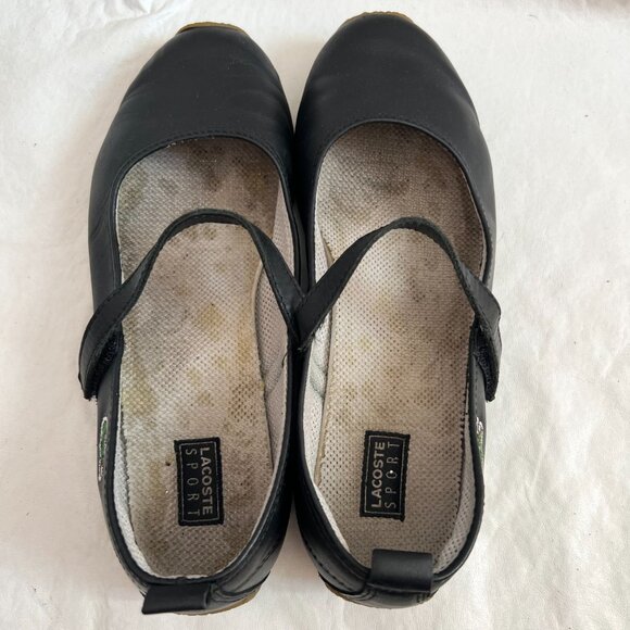 Lacoste mary jane shoes flat sneaker black leather ankle strap womens 8 y2k - Picture 5 of 12